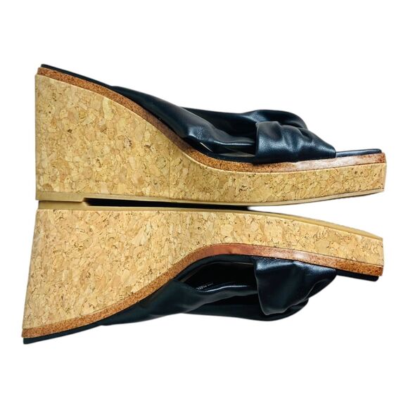 Time and Tru Womens Platform Sandals Size 9 Black Crosstoe Cork Wedge Slip On - Picture 3 of 5